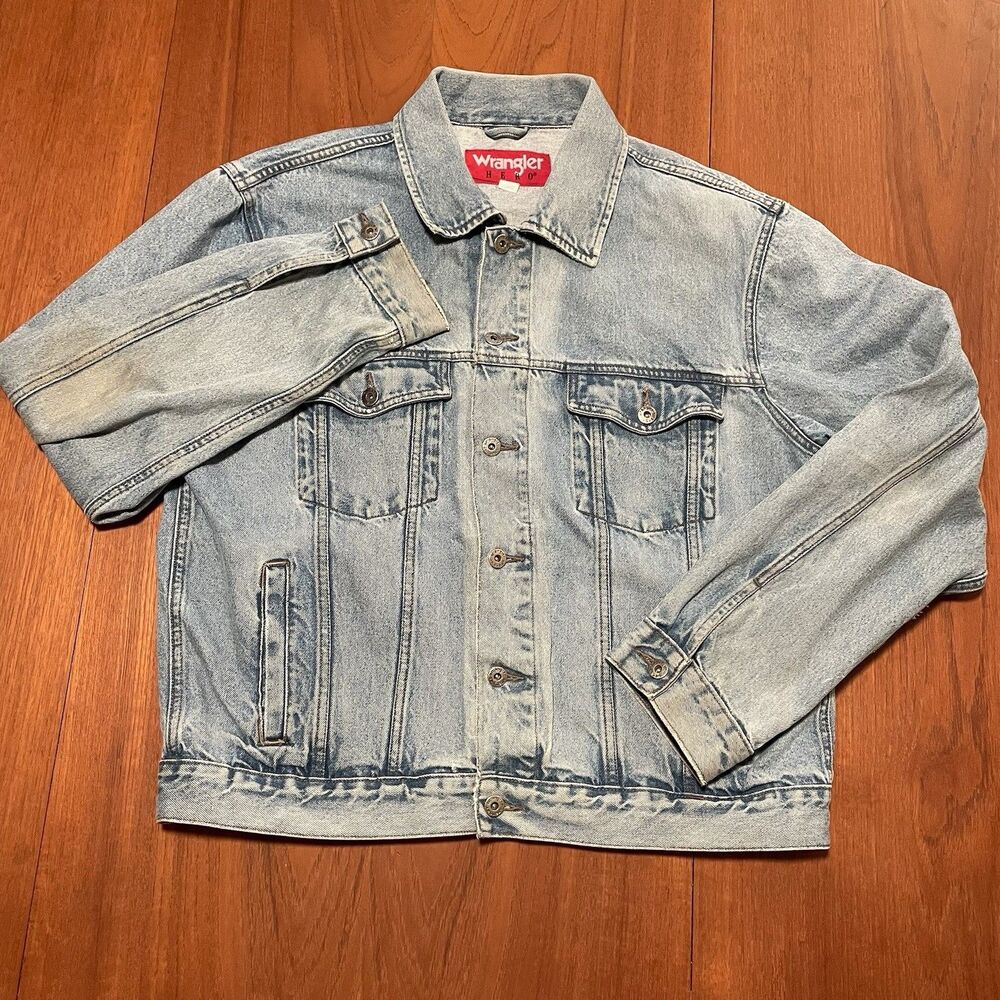 Vintage Men’s Faded Worn Wrangler Hero Denim Jean Jacket Blue 90s Sz Large